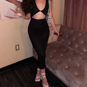 Black Midi Twist-Top Dress